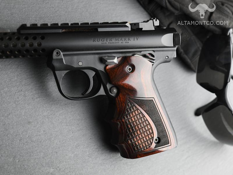 Skull Maple Ruger Mark IV 22/45 Compatible Grips Checkered Engraved Textured 