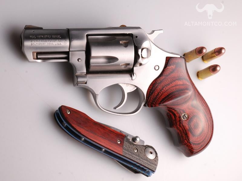 New wood checkered grips For Ruger Revolver SP-101.
