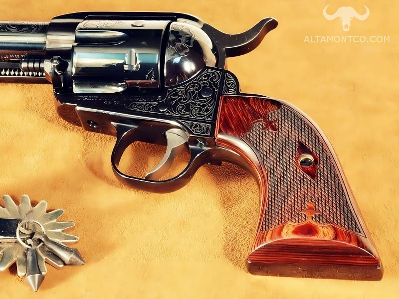 Rosewood Floral Ruger New Vaquero Grips Checkered Engraved Textured
