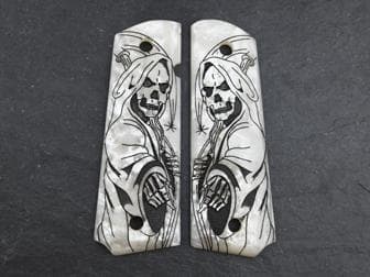 1911 Govt. Classic Panel White Pearl with Grim Reaper Scrimshaw<br>(Retail Price: $70)