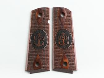 1911 Govt. Classic Panel Super Rosewood Double Diamond Checkered with U.S. Navy Emblem & Initials in Oval</br>(Retail Price: $45)