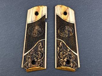 1911 Govt. Classic Panel Super Walnut Mexican Eagle Checkered Engraved<br>(Retail Price: $45)