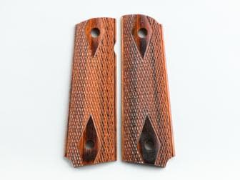1911 Govt. Magwell Panel (w/MSH pin notch) Super Rosewood Double Diamond Checkered w/Straight Edge</br>(Retail Price: $35)