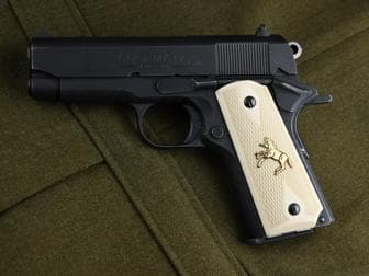 Colt Compact/Officer Classic Panel Bonded Ivory Checkered with Gold Rampant Colt