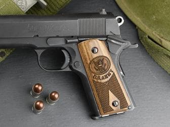 1911 Compact/Officer Classic Panel Super Walnut 1/2 Checkered with U.S. Army Logo & Name