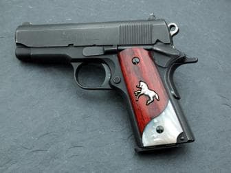 1911 Compact/Officer Dual Panel Super Rosewood/White Pearl with Silver Rampant Colt