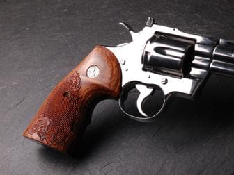 Colt Python Oversized Fingergroove Super Walnut Checkered Engraved with Silver Medallions