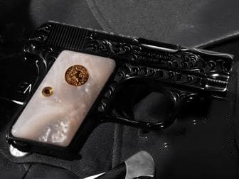 Colt .25 Auto Classic Panel White Pearl with Gold Medallions