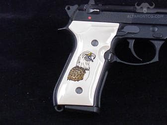 Beretta 92F Classic Panel Bonded Ivory with Eagle Shoulder Scrimshaw on Both Sides