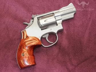 thumbnail image 2 of Handmade Checkered Wood Grips For S&W K/L Frame Round Butt Revolvers – Closed Back – Made In Thailand 2 of 6
