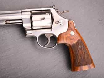 thumbnail image 2 of Handmade Checkered Wood Grips For S&W K/L Frame Round Butt Revolvers – Closed Back – Made In Thailand 2 of 6