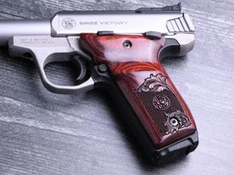 S&W 22 Victory Ultima Panel Super Rosewood Checkered Engraved with Laser Logo